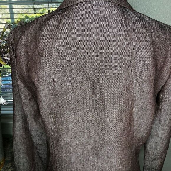 Lafayette 148 Tweedy Brown Linen Three Quarter Sleeve Jacket Career - Picture 6 of 14